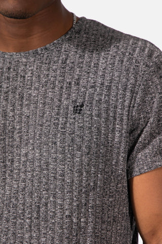 Casual Crew Neck Ribbed T-Shirt - Black (6590443814979)