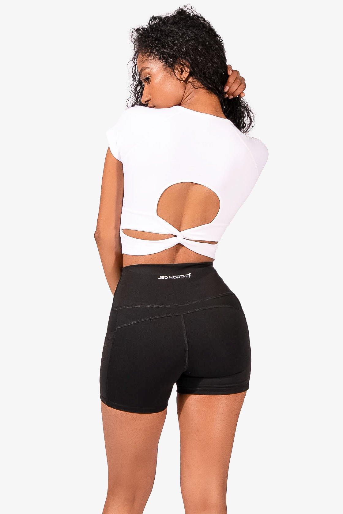Stretchy Back Knot Detail Crop Top - White (6589003890755)