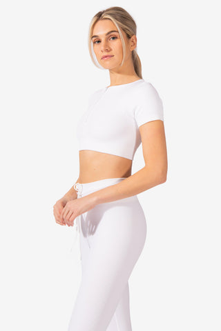 Valentina Seamless Ribbed Short Sleeve Crop Top - White - Jed North Canada