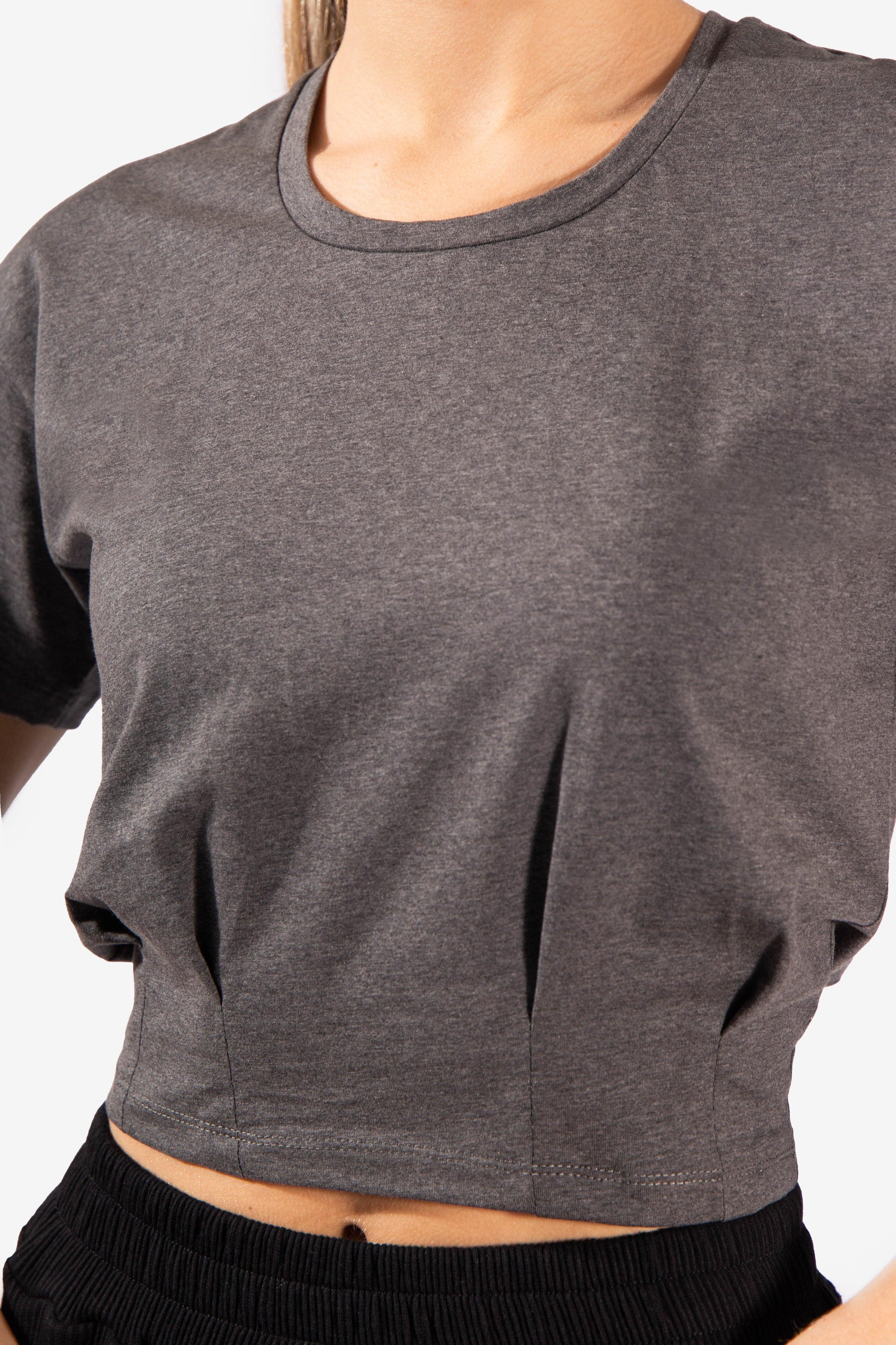 Instinct Pleated Hem Crop T-Shirt - Dark Gray - Jed North Canada