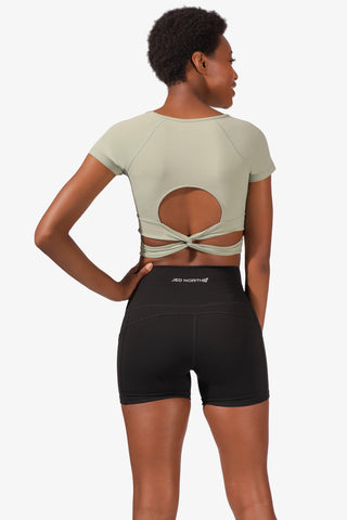 Stretchy Back Knot Detail Crop Top - Green (6589003694147)