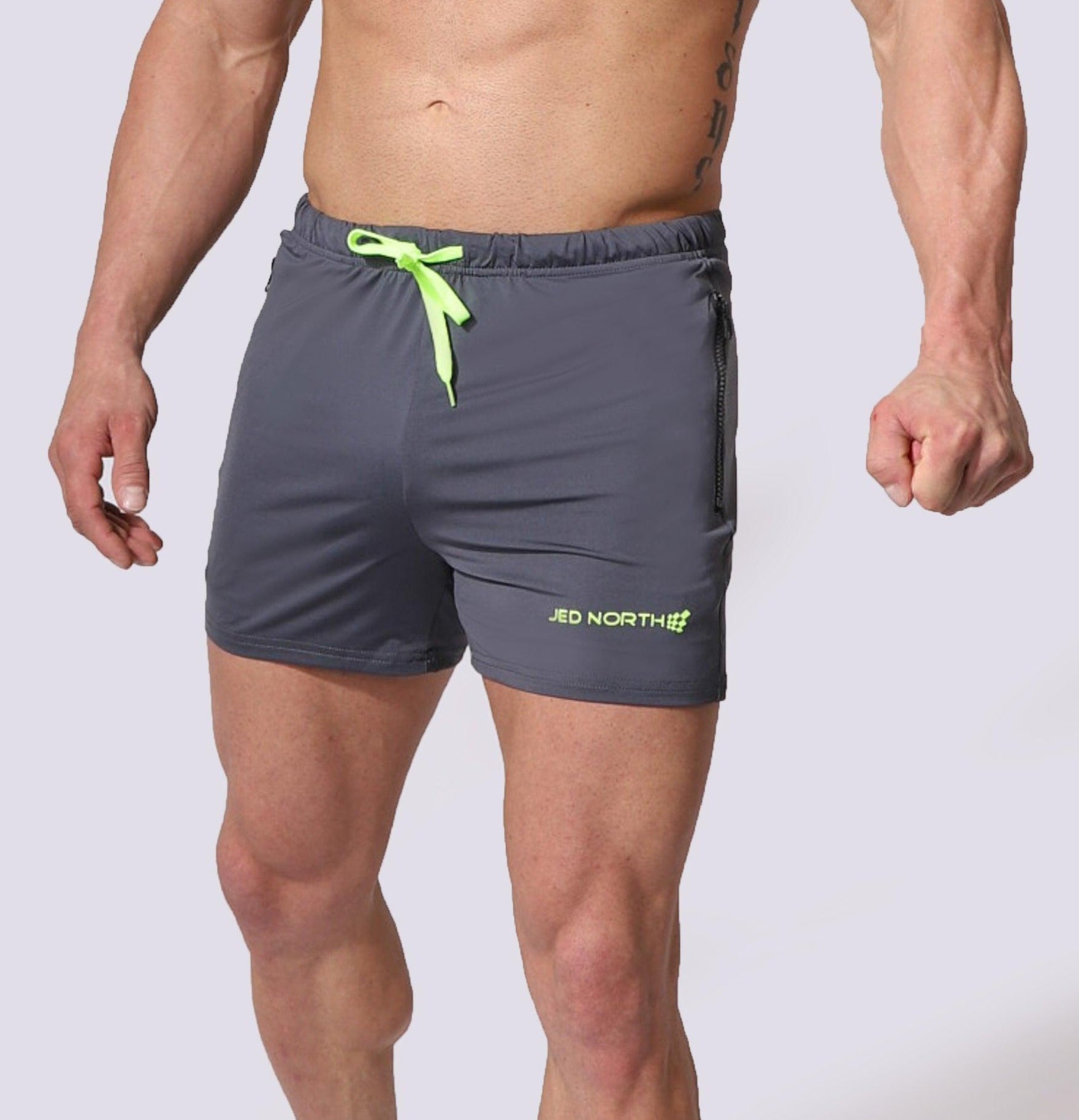 Men's Bodybuilding Lift Shorts w Zipper Pockets - Gray (1337546178607)