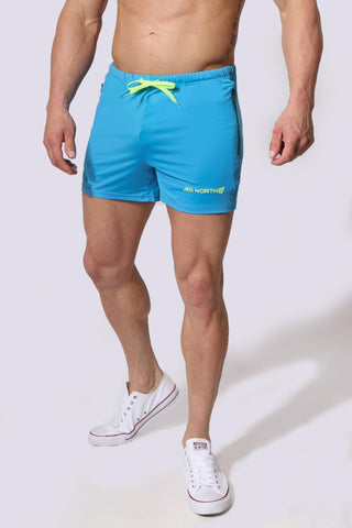 Men's Bodybuilding Lift Shorts w Zipper Pockets - Aqua Blue (1337547096111)