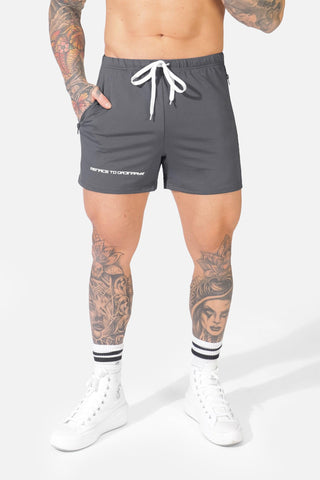 Agile Bodybuilding 4'' Shorts w Zipper Pockets - Gray Logo - Jed North Canada