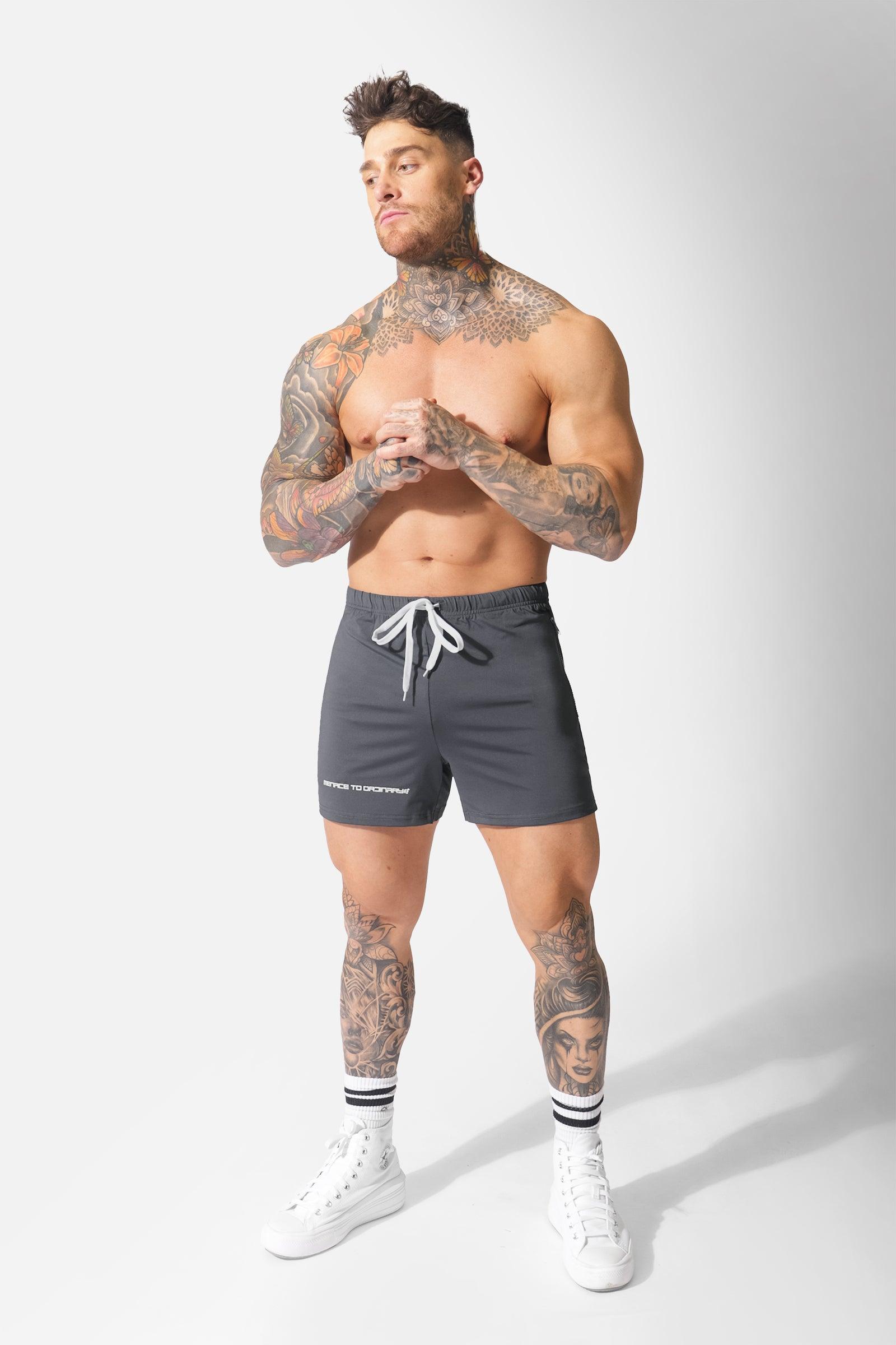 Agile Bodybuilding 4'' Shorts w Zipper Pockets - Gray Logo - Jed North Canada