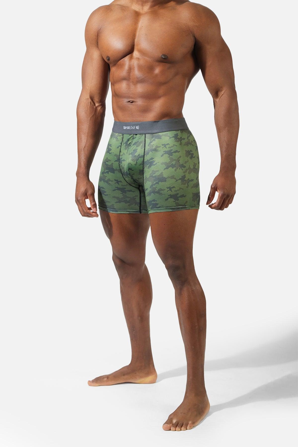 Men's Full Mesh Boxer Briefs 2 Pack - Green Camo and Black Brush - Jed North Canada
