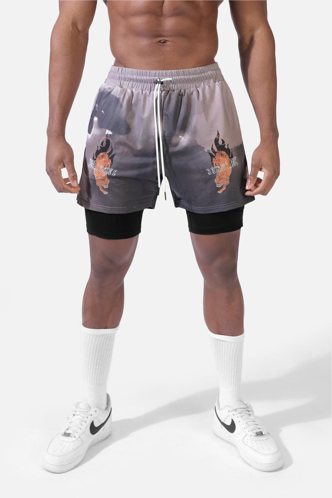 Men's 2 In 1 Active Training 7'' Shorts - Tiger Inferno - Jed North Canada