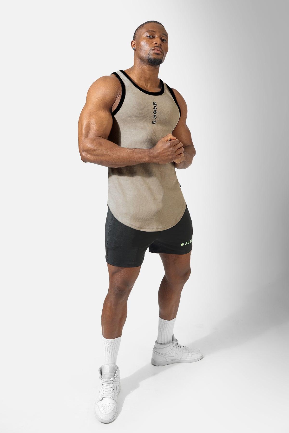 Athletic Ribbed Tank Top - Sand w Black Trim - Jed North Canada