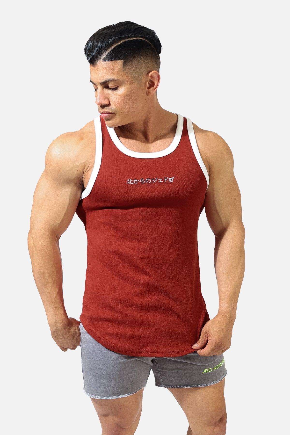 Athletic Ribbed Tank Top - Red & White - Jed North Canada
