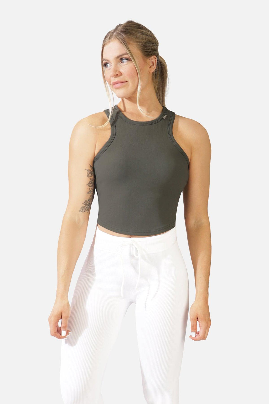 Ribbed Racerback Crop Tank - Olive - Jed North Canada