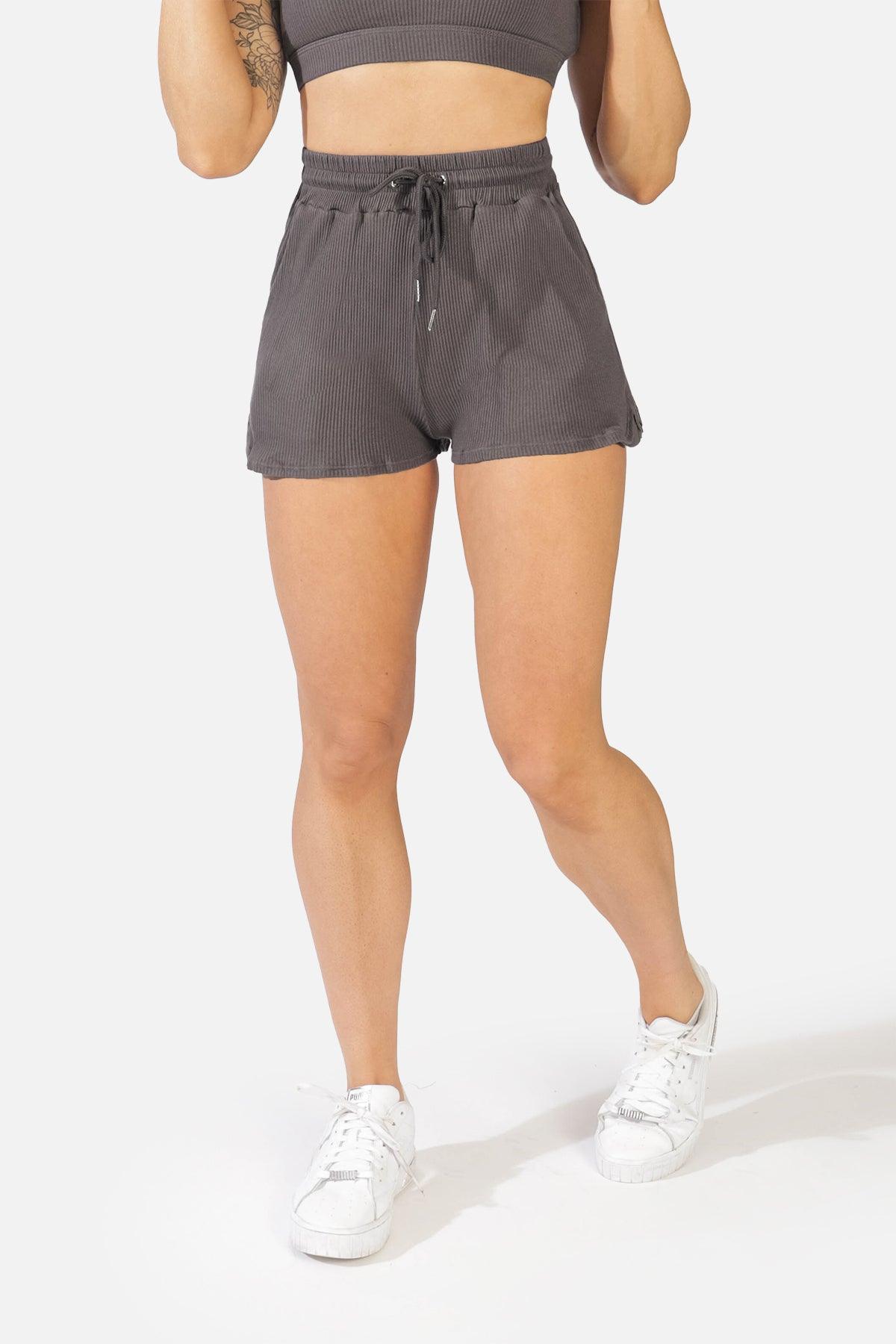 Coco Ribbed Flowy Shorts - Dark Gray - Jed North Canada