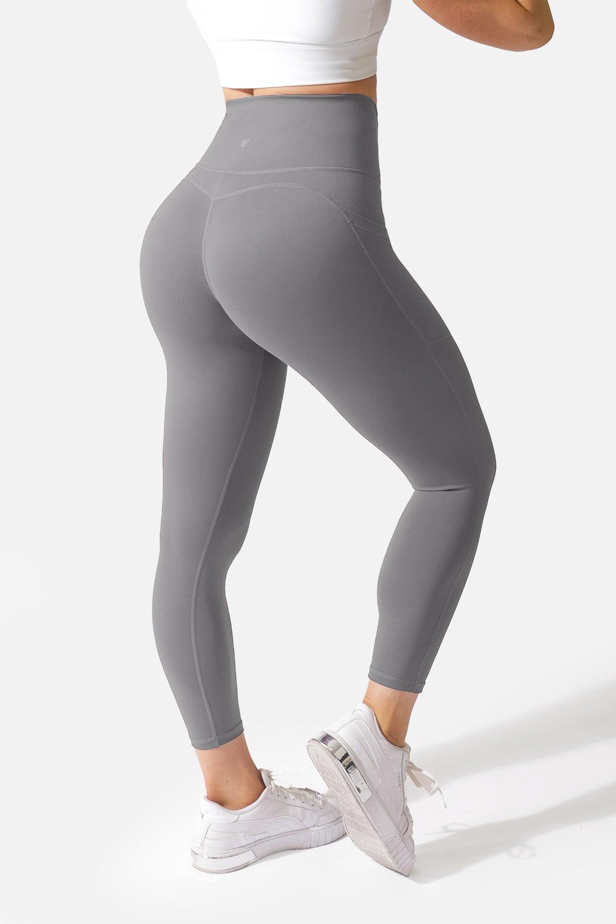 Women Stretchable Spandex Gym Leggings Tights with Side Zip Pocket - Grey  Military - S