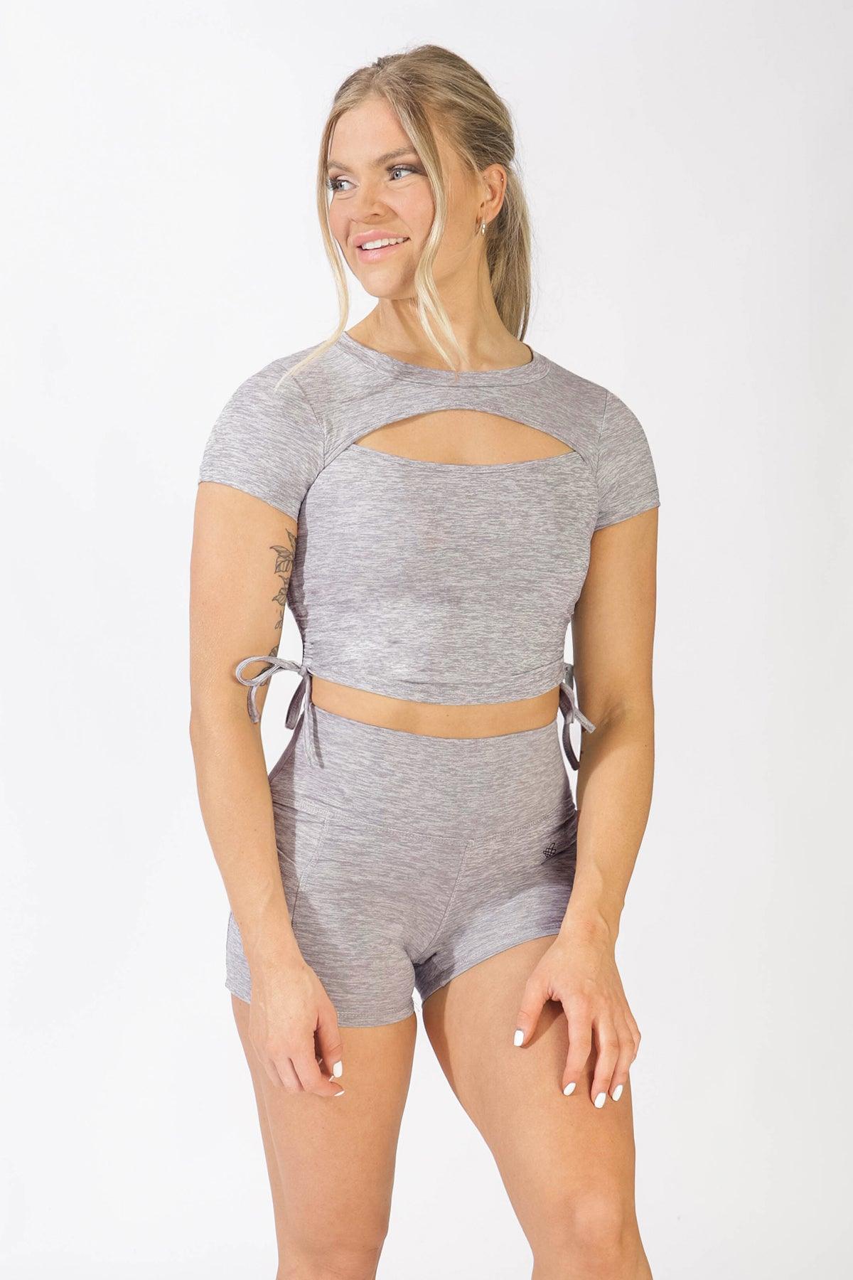 Erika Tie-up Workout Crop Top - Light Gray - Jed North Canada
