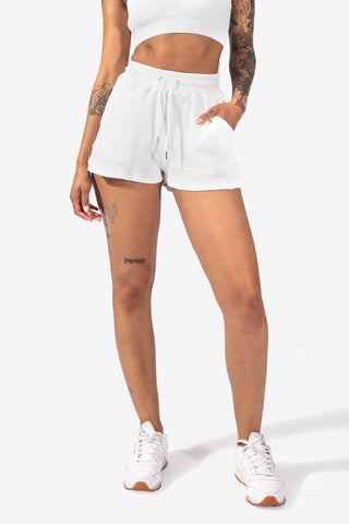 Ribbed Flowy Summer Shorts With Pockets - White (6606484013123)