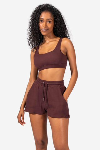Light Support Ribbed Sports Bra  - Brown (6569730375747)