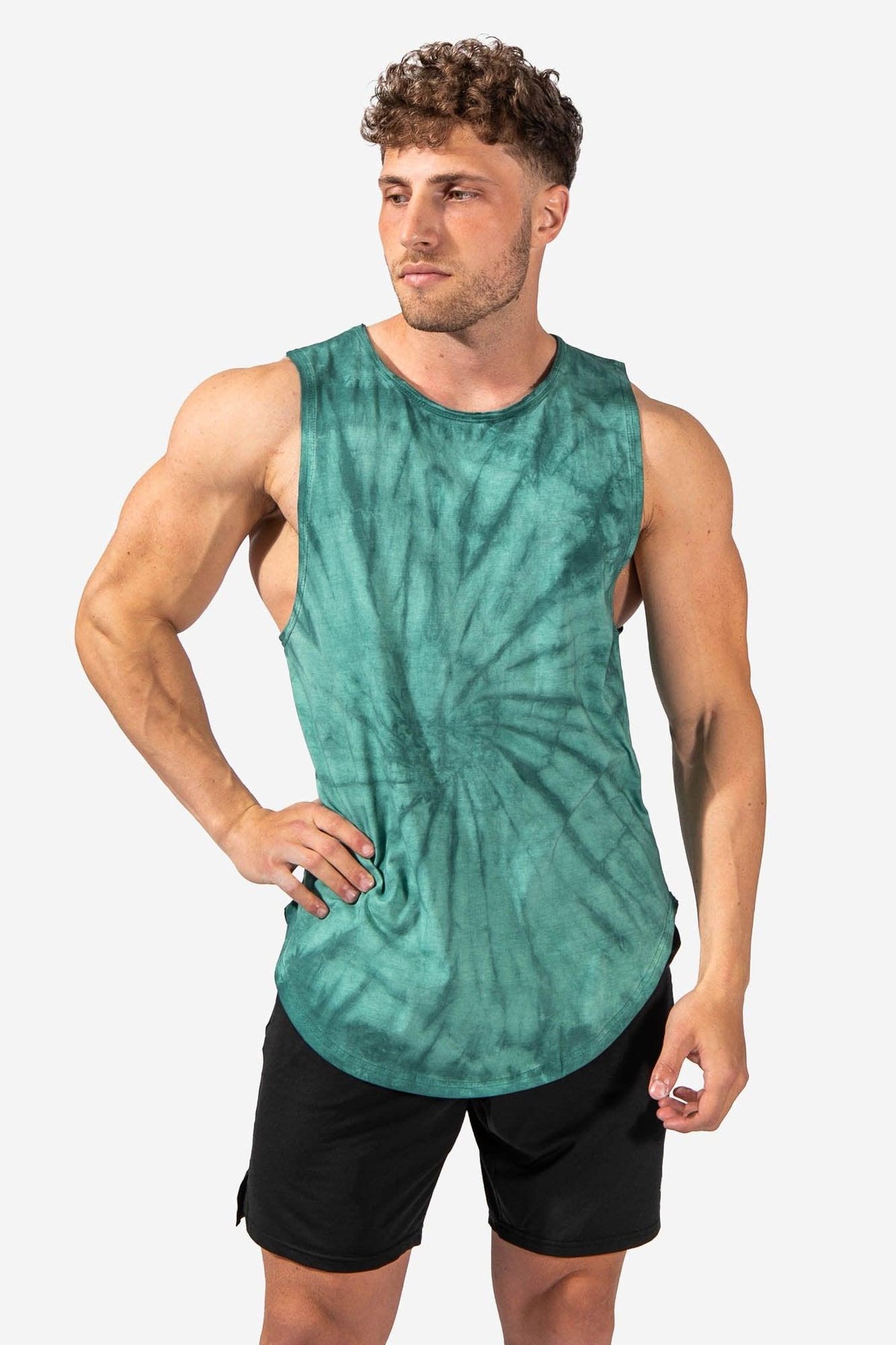 Men's Cut Off Sleeveless T Shirt - Tie Dye Green (1337530056751)