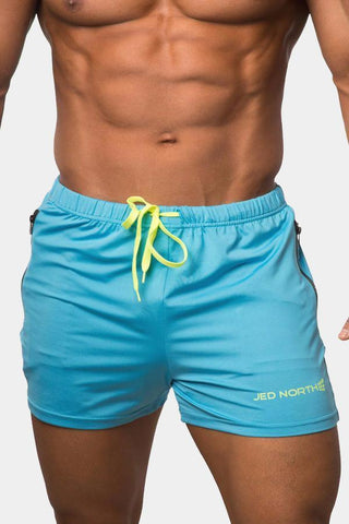 Men's Bodybuilding Lift Shorts w Zipper Pockets - Aqua Blue (1337547096111)