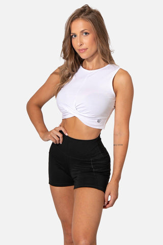 Front Knot Cropped Tank Top - White (4562265145411)