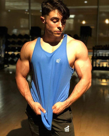 Men's Dri-Fit Bodybuilding Workout Stringer - Blue (1337545981999)